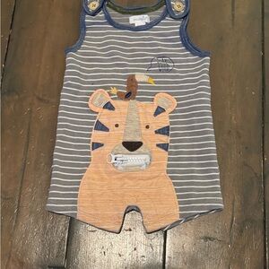 Mud Pie Blue and Green Striped Baby Romper